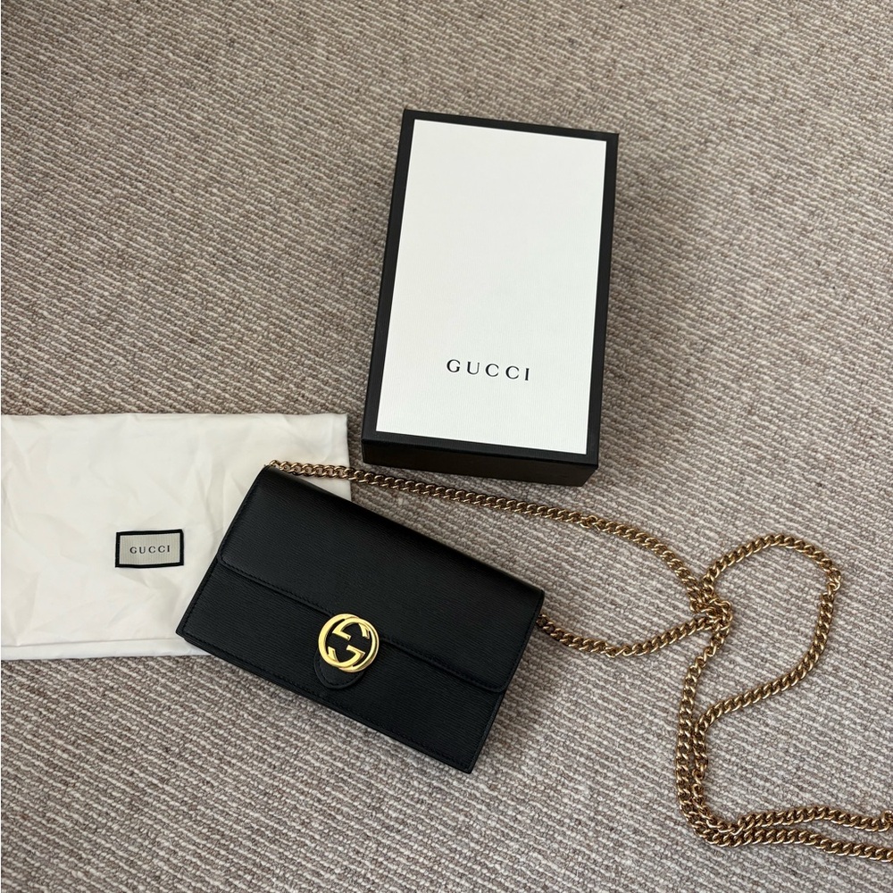 Gucci Black Leather Wallet on Chain Bag